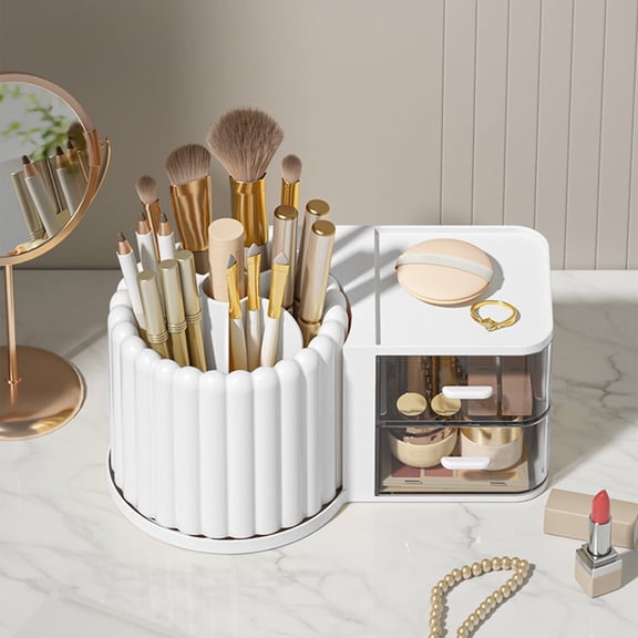 Rotating Makeup Organizer Countertop-Large Cosmetic Organizer Countertop-Bathroom Cosmetic Storage With Brush- Vanity Make Up Organizer Caddy, Toy Storage Organizer
