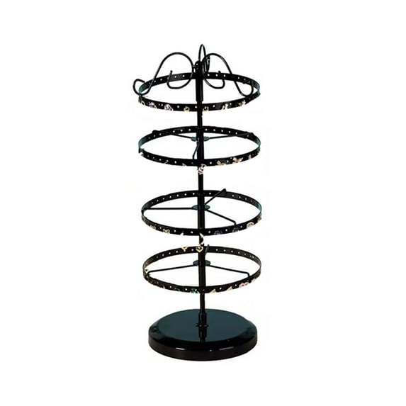 Clearance! Rotating Necklace Earring Holder with Wooden Base Metal Construction Multi Design High Stability Jewelry Display Stand Shelf*1