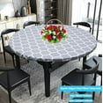 thumbnail image 1 of Clearance! Round Tablecloth with Elastic Edge, Waterproof Oil-Proof Vinyl Fitted Tablecloth with Flannel Backing, Wipeable Table Cover for Home Kitchen Garden - Fits 43"-55" Diameter Round Tables, 1 of 5