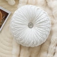 thumbnail image 1 of Clearance! Round Throw Pillow Velvet Home Decoration Pleated Round Pillow Cushion for Couch Chair Bed Car 13.7x13.7inches White, 1 of 6