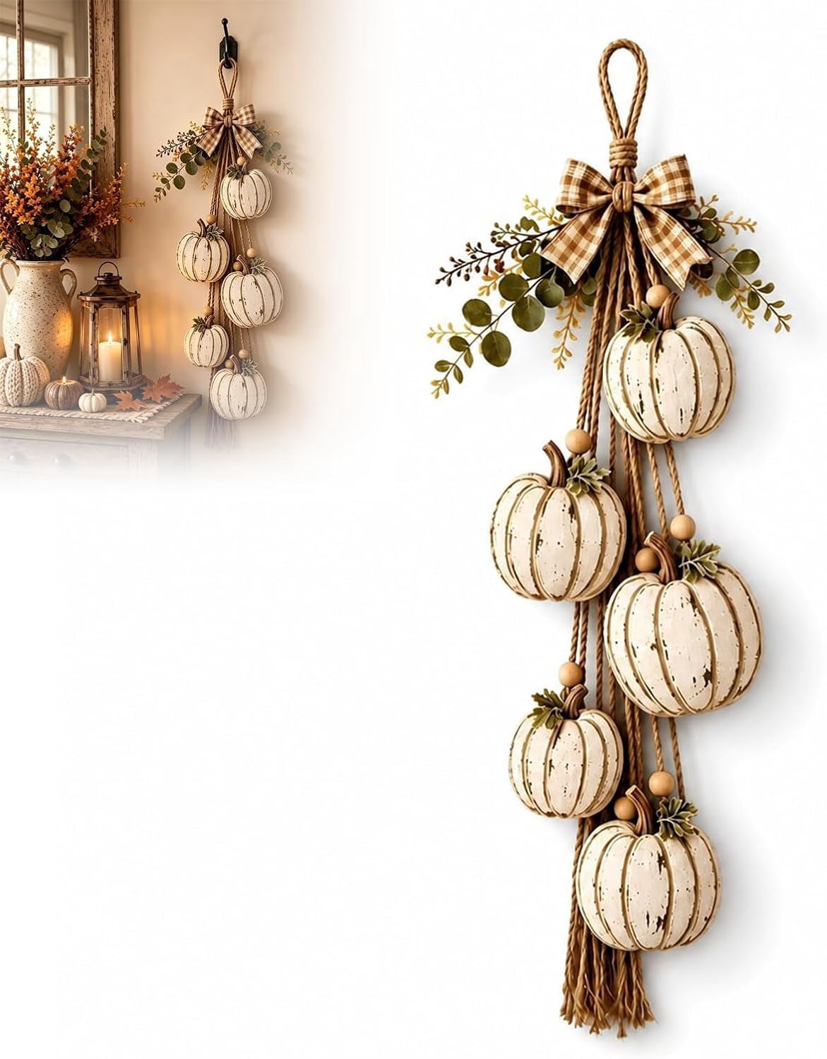 Clearance!Rustic White Pumpkin Hanging Swag,5-Pumpkin Fall Wall & Door ...