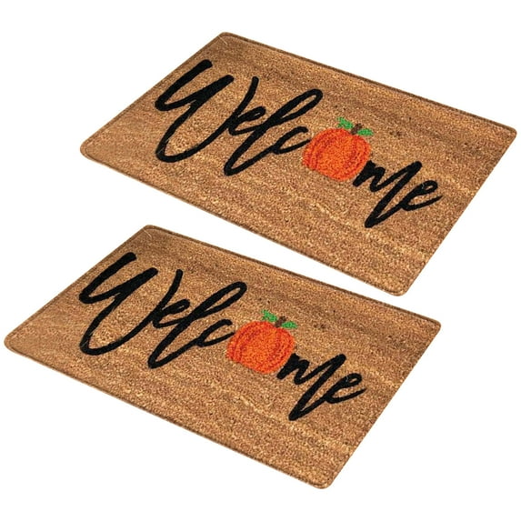 SDJMa 2 Pack Halloween Front Doormat for Entrance Way Outdoor and Indoor, Holiday Pumpkin Bat Durable Home Floor Mats , Non Slip Rubber Backing Decorative Absorbent Rug, 17 x 25 Inch