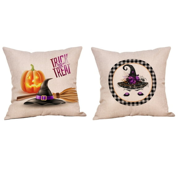 SDJMa 2 Pack Halloween Pillow Cover 18x18, Pumpkin Witch Throw Pillow Covers Halloween Decorations Cushion Case for Sofa Bed Outdoor Holiday Home Decor