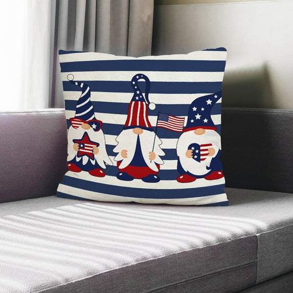 Clearance!SDJMa 4th of July Patriotic American Flag Stars and Stripes Decorative Throw Pillow Cover 18 x 18 Inch, Porch Outdoor Home Decor Cushion Case, Gnome