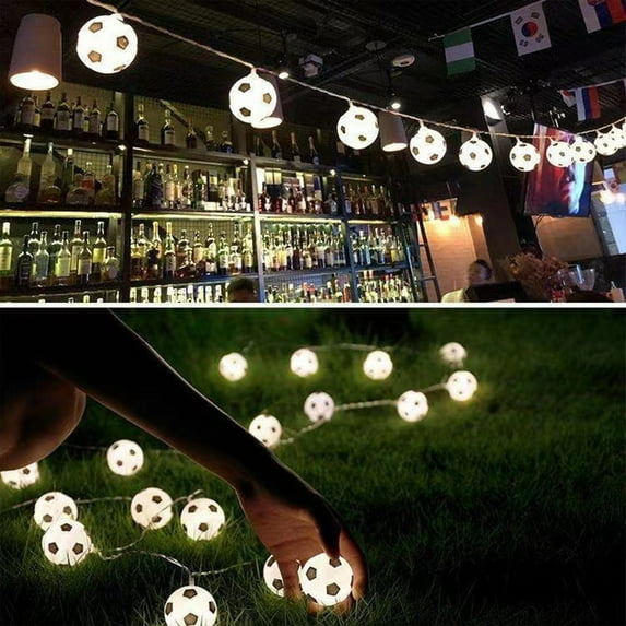 SDJMa 5 Ft 10 Lights Battery Powered Football Soccer Shape LED String Lights for Indoor/Outdoor Halloween Christmas Thanksgiving Home Party Children Kids Bedroom Decoration (White)