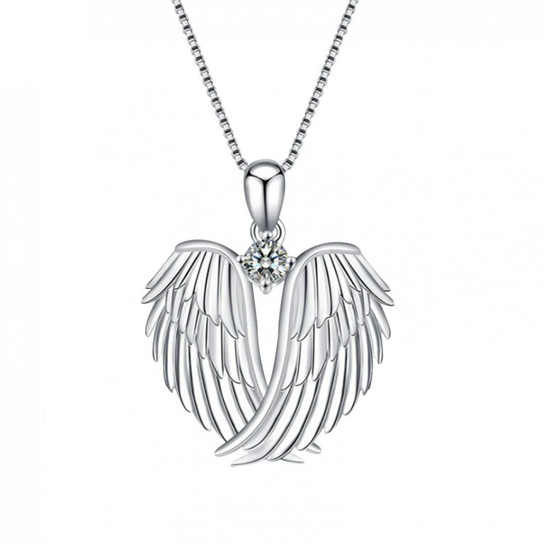 SDJMa Sterling Silver Angel Wings Pendant and Birthstone Necklace