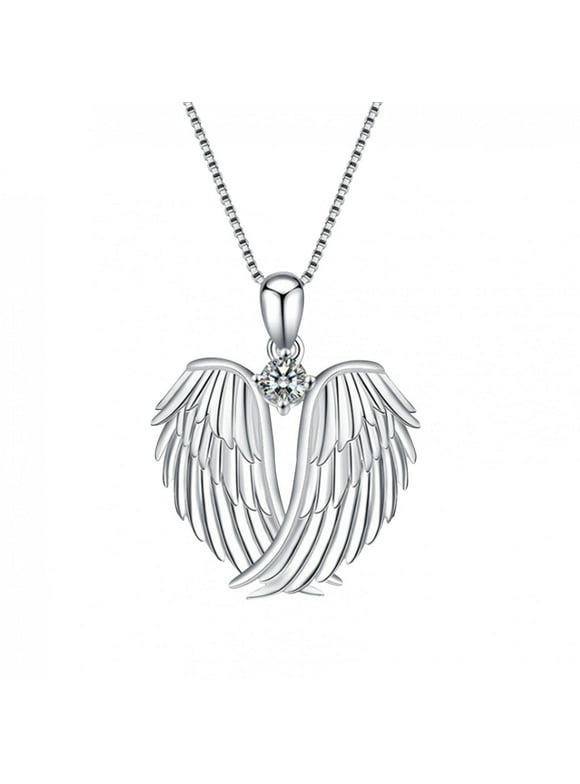 Clearance! SDJMa Angel Wings Necklace 925 Sterling Silver Guardian Angel Wings Pendant Birthstone Necklace for Women Jewelry Gifts
