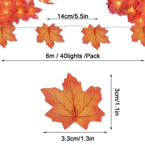 SDJMa Fall Decor Maple Leaf String Light, 19.7ft /40 Led Maple Fairy Light 3AA Battery Powered Harvest Fall Garlands String Lights for Thanksgiving Halloween Christmas Birthday Decor
