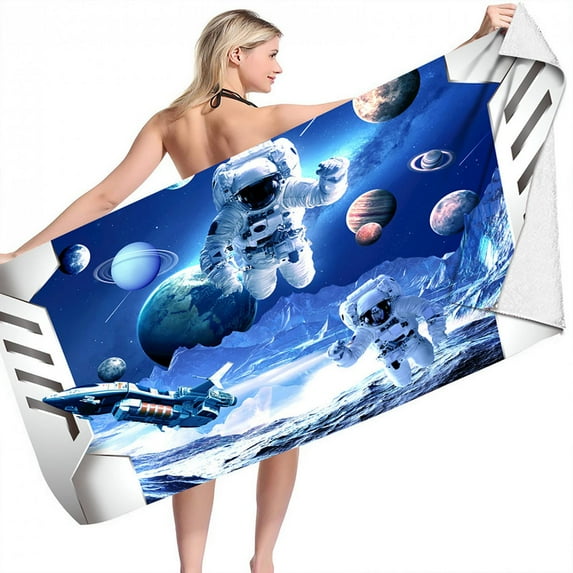 SDJMa Galaxy Astronaut Beach Towel for Kids Boys Girls , Absorbent Soft Fast-Drying Towel for Bath Travel Pool Yoga Outdoor School Picnic 30”x60”
