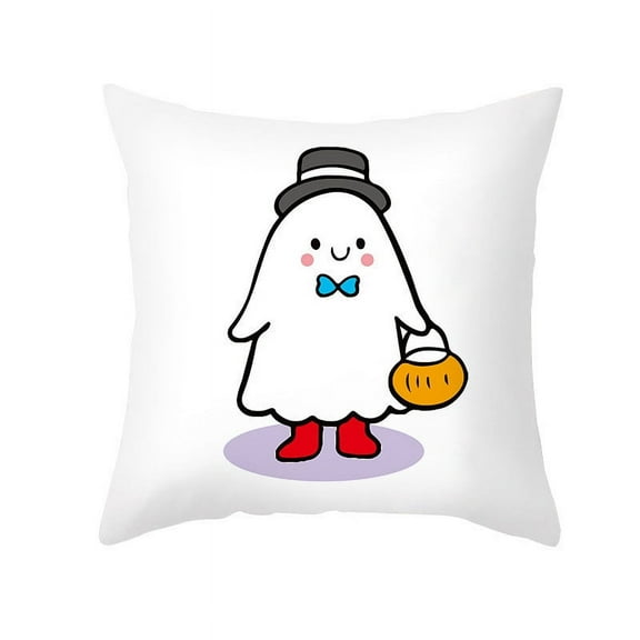 SDJMa Halloween Cartoon Ghost Throw Pillow Covers 18x18 Inch Cute Cushion Covers White Pillow Case Cotton Linen Square Decorative Pillowcase Pillow Slip for Sofa Bedroom