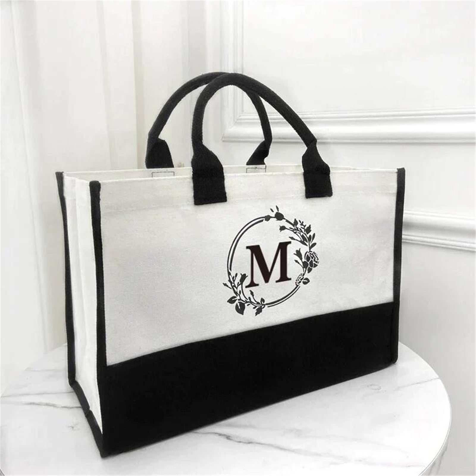  Mud Pie Classic Black and White Initial Canvas Tote