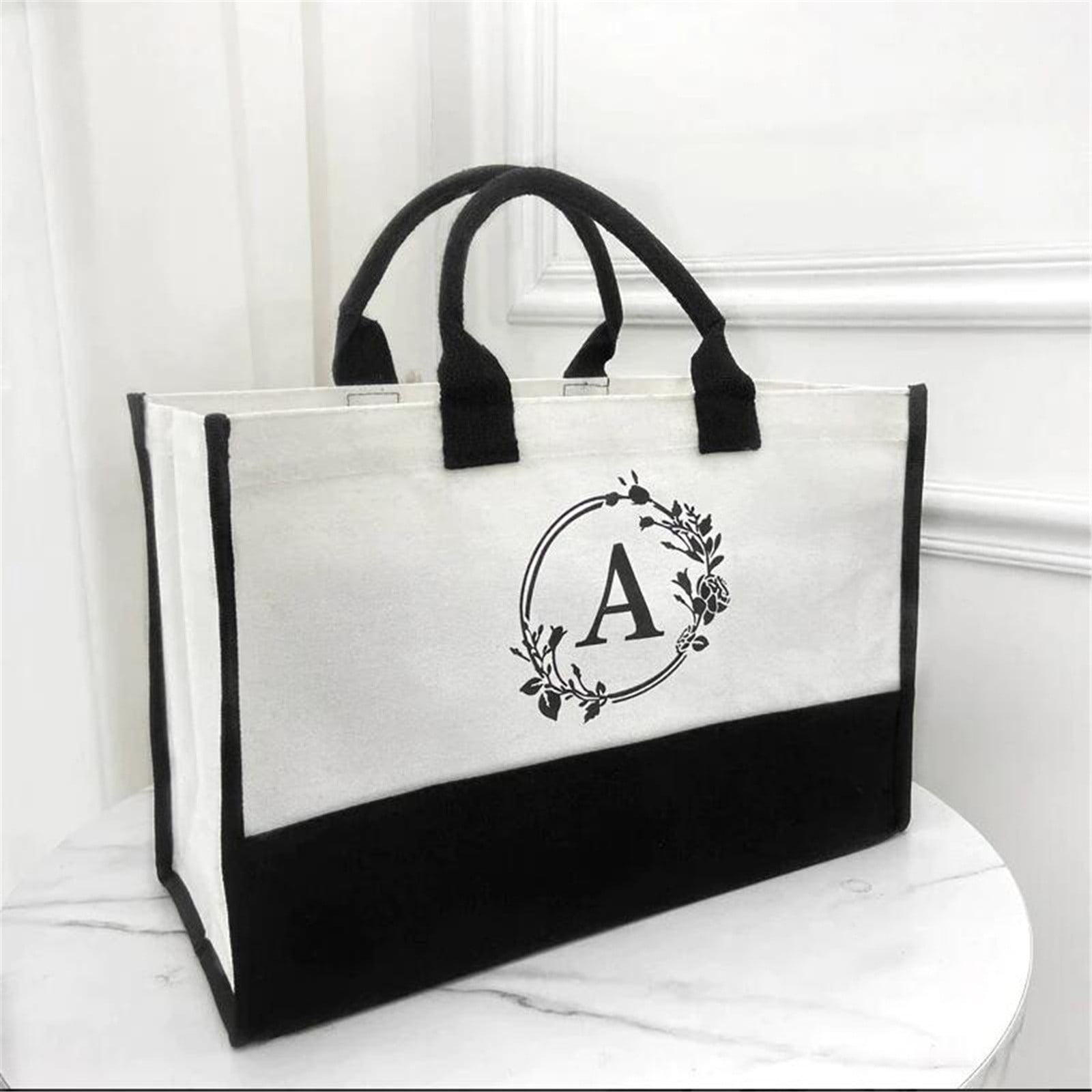 TINGN Initial Tote Bag for Women Embroidery Initial Canvas Beach