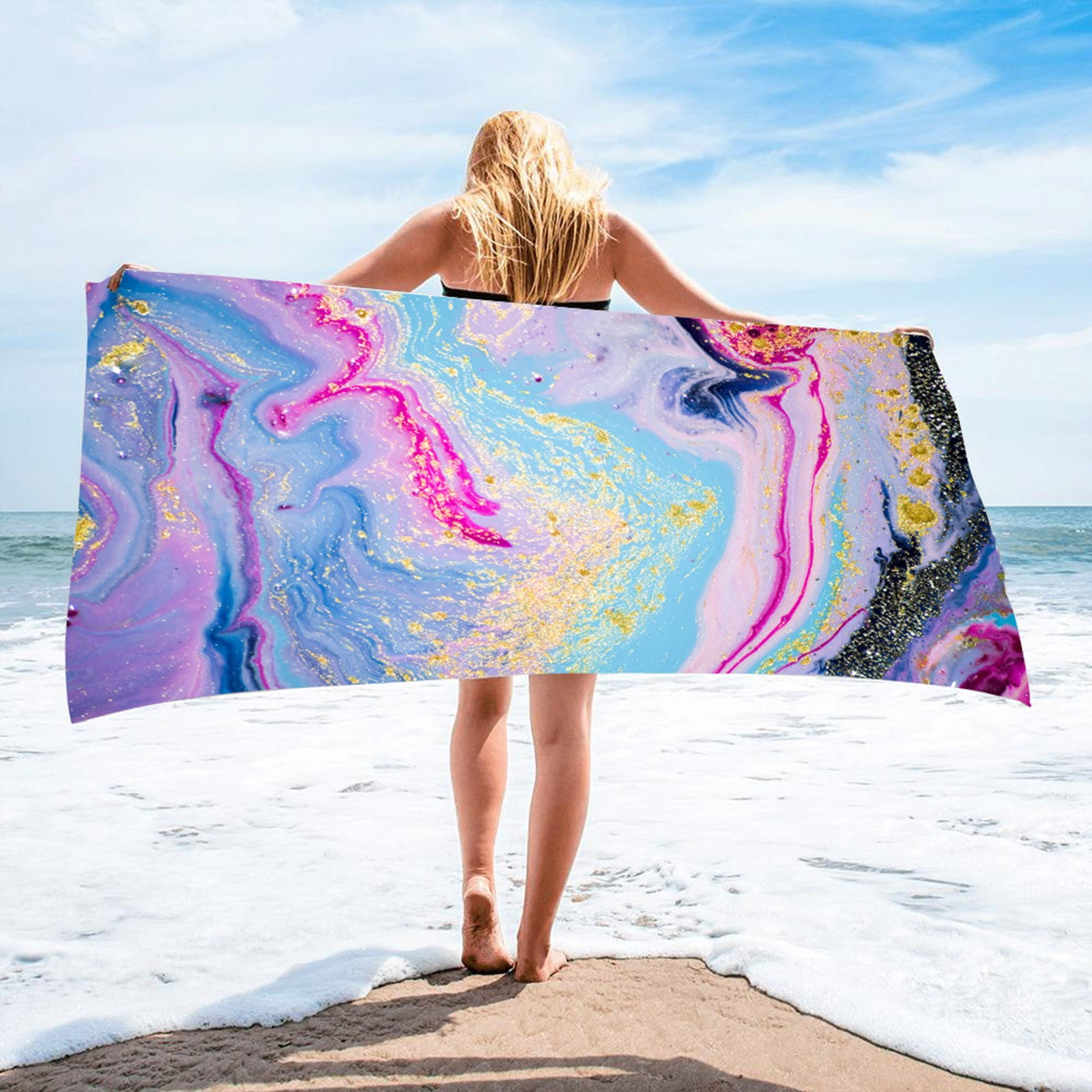 Clearance SDJMa Microfiber Beach Towel Sand Free Abstract Art Wave Beach Towels Oversized Quick Dry Soft Pink White Swirls Bath Towels for Bathroom