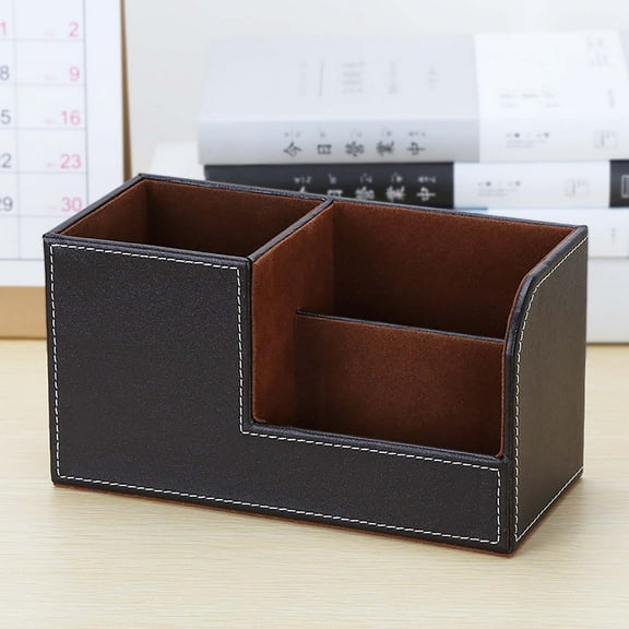 Clearance!SDJMa PU Leather Office Desk Pen Pencil Holder, Multi-functional Desktop Organizer Storage Box Business Card Pen Pencil Mobile Phone Remote Control Stationery Holder Home Table Top Organizer