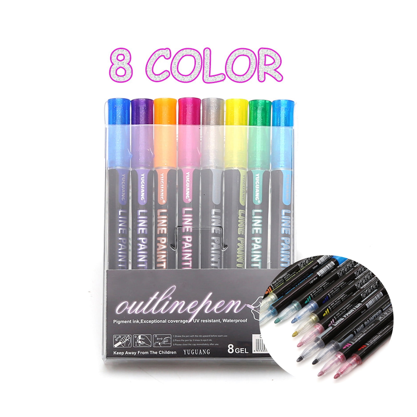 Clearance SDJMa Self-Outline Metallic Markers, 12 Colors, Shiny Outline Marker  Set, Glitter Double Line Fluorescent Pens for Drawing, Greeting Card,  Journal, Note Taking, Office School Supplies 