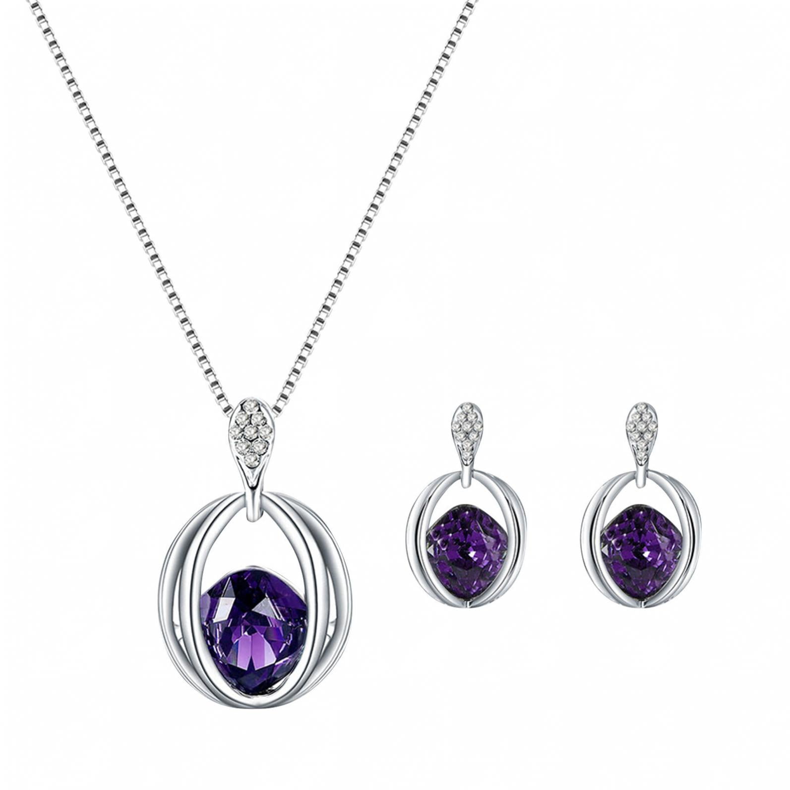 Silver Crystal Necklace Earrings Jewelry Set