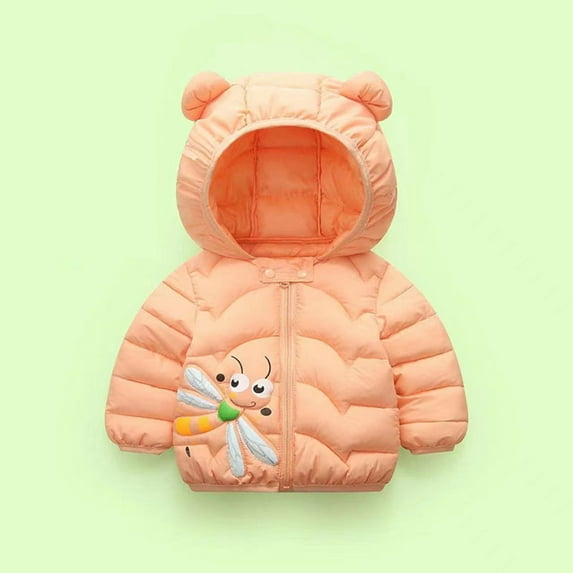 Clearance! SDJMa Toddler Baby Girls Coat Cute Cartoon Dragonfly Windproof Jacket Puffer Jacket Warm Padded Jacket Bear Ears Hooded Coat Kids Fall Winter Clothes
