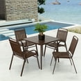 thumbnail image 1 of 5-Piece Outdoor Dining Set with Steel Table & Plastic Chairs, Brown Patio Furniture for Garden, Patio, Backyard, Balcony, 1 of 9