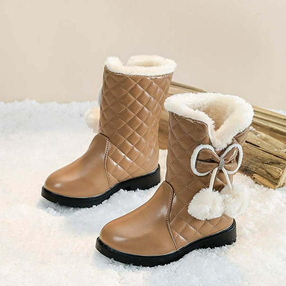 Clearance SEMPAI Children's Snow Boots Girls Boots Winter Thick Warm Princess Short Boots Medium and Large Children Girls Cotton Shoes Up to 65% off