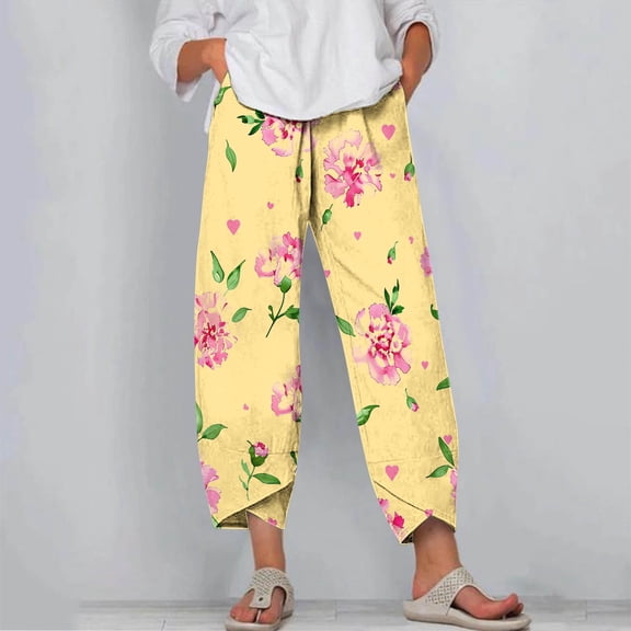 SEMPAI Cropped Chinos Casual Pants Mid 100%Polyester Pants for Women 2024 Pants for Women Relaxed Soft and Comfortable Oversized Plus Size for Womens Womens Pants