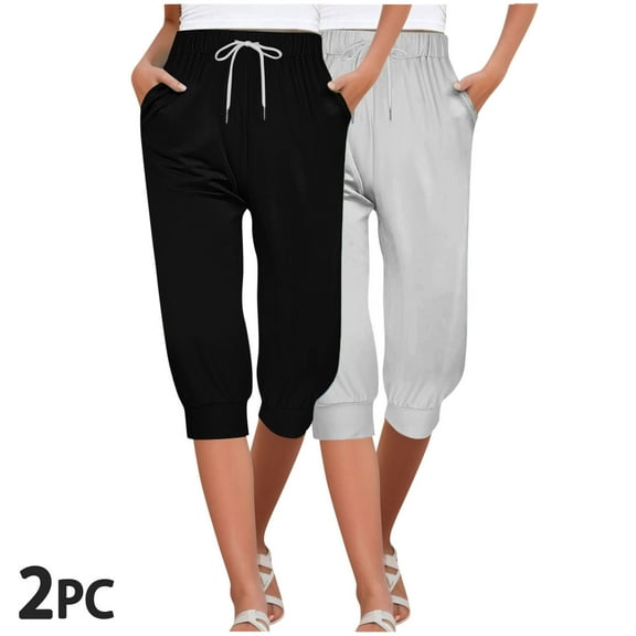 SEMPAI Cropped Dress Drawstring Pants Mid 95%Polyester,5%Spandex Plus Size Pants Plus Pants Relaxed Loose Flowy Plus Size 2024 Pants for Womens Womens Pants