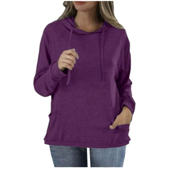 SEMPAI Long Sleeve Hoodies Sweatshirts Round Neck 60%Polyester,5%Spandex,35%Cotton Casual Tops Hoodies for Women Relaxed Fit Athletic Oversized Women Tops for Womens