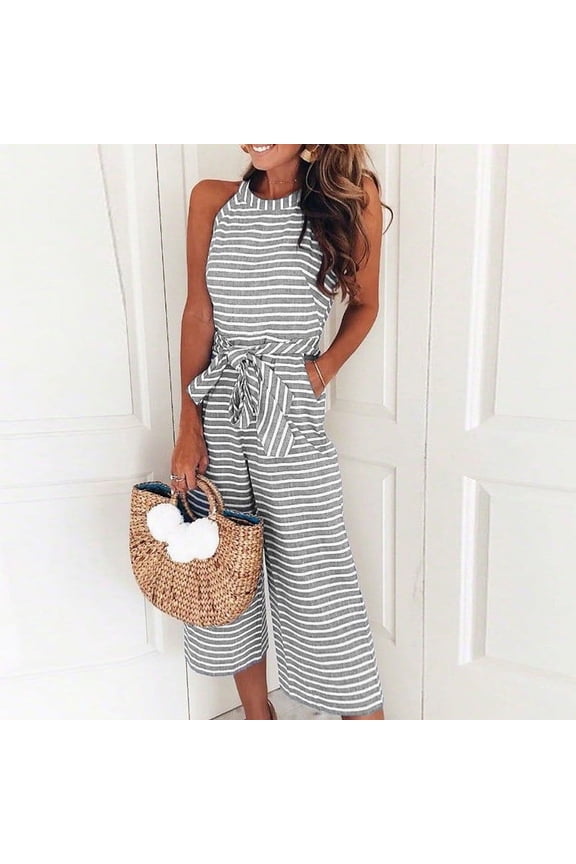 Women Ladies Summer Printing Sleeveless Loose Long Playsuits Rompers Jumpsuit