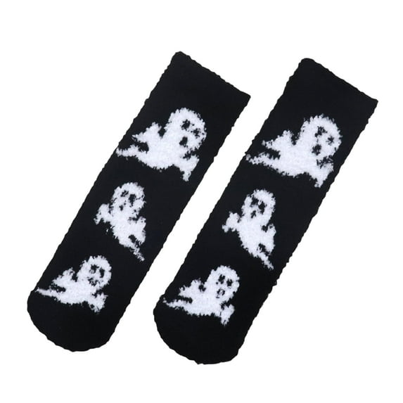SNOWSONG Crew Socks for Women, Halloween Socks for Women Halloween Women's Fun Patterned Plush Soft Socks Nighttime Glow Crew Socks, Womens Socks, Fuzzy Socks Black One Size