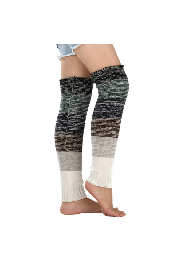 Leg Warmers for Women Winter, Plus Size Leg Warmers Winter Striped Wool Warm Socks Womens Boot Covers Knee Protectors, Slouchy Leg Warmers 1 Pair of Foot Warmers Gray One Size