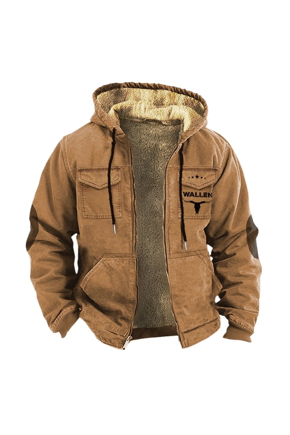 Men's Sherpa Hoodie Jacket Fleece Lined Zip Up Warm Hoodies Sweatshirt Winter Zipper Sweater Hooded Coat, 1PC Cotton Jacket Brown 3XL