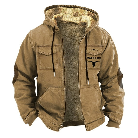 Clearance! SNOWSONG Men's Sherpa Hoodie Jacket Fleece Lined Zip Up Warm Hoodies Sweatshirt Winter Zipper Sweater Hooded Coat, 1PC Cotton Jacket Khaki XL