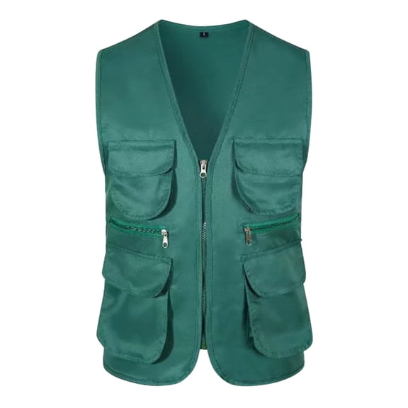 SNOWSONG Mid Length Jacket Men, Mens Multi Pockets Work Utility Vest Military Photo Safari Travel Vest Workwear Jacket, Mens Jackets Lightweight Casual Green XL