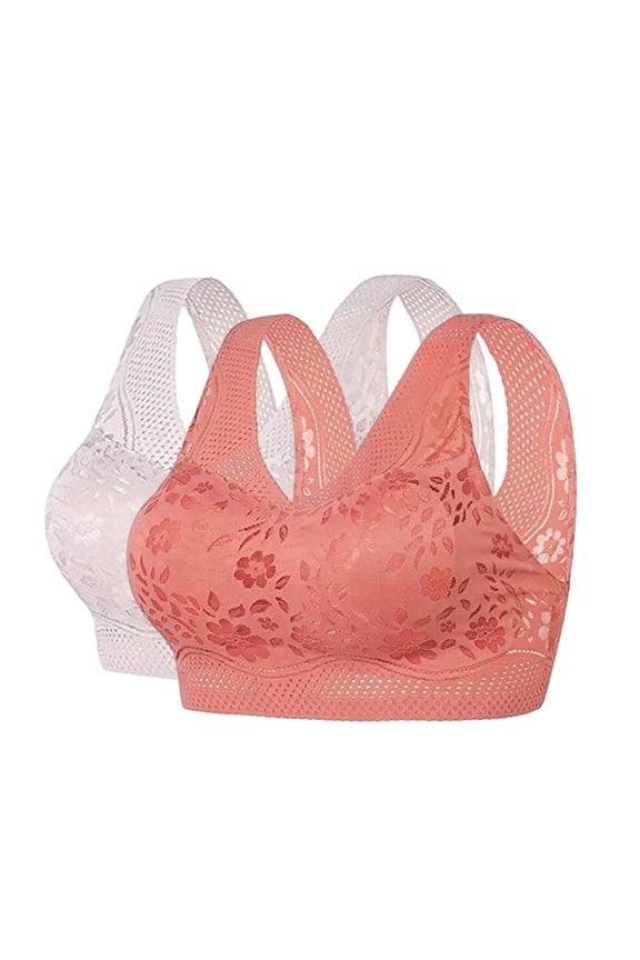 Push up Bra, Pack of 2 High Support Bras for Women Adjustable Strap Full Coverage Up Bras Comfortable No Underwire Wireless Bras, 2Pcs Bra Brown XL