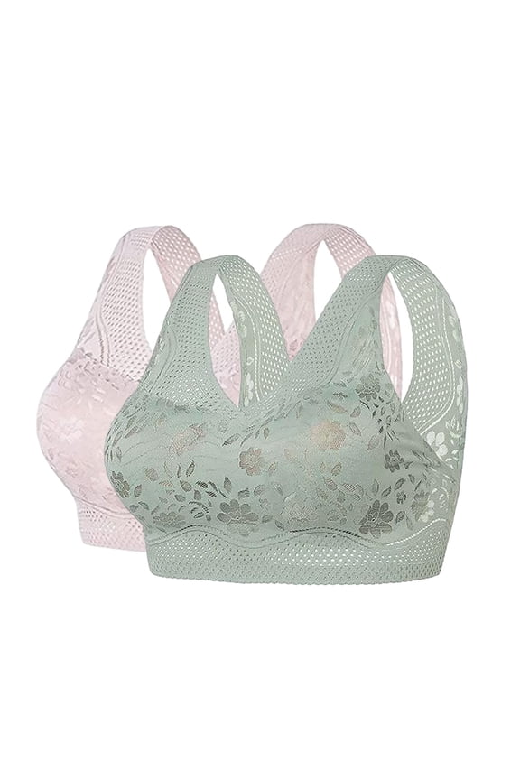 Push up Bra, Pack of 2 High Support Bras for Women Adjustable Strap Full Coverage Up Bras Comfortable No Underwire Wireless Bras, 2Pcs Bra Mint Green 4XL