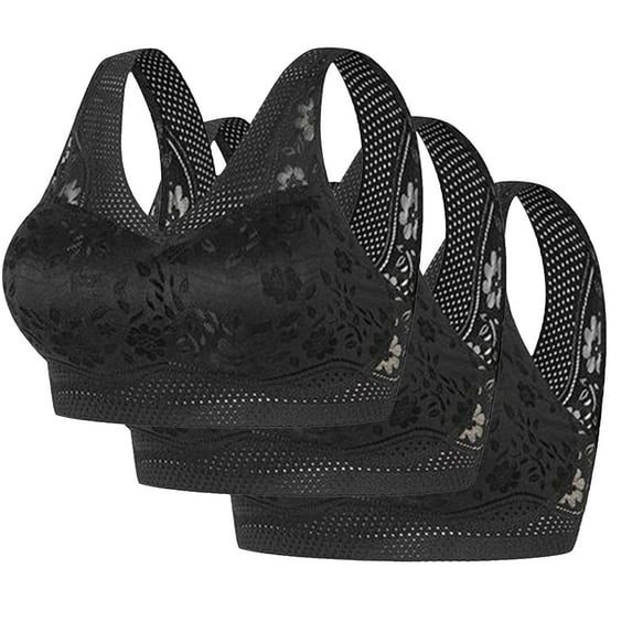 SNOWSONG Push up Bra, Pack of 3 Women's Bra without Underwire Comfort Sports Bra Padded Bra Soft Stretch Bustier Medium Hold Non Wired Sleep Bra for Everyday, Bra Black 3XL
