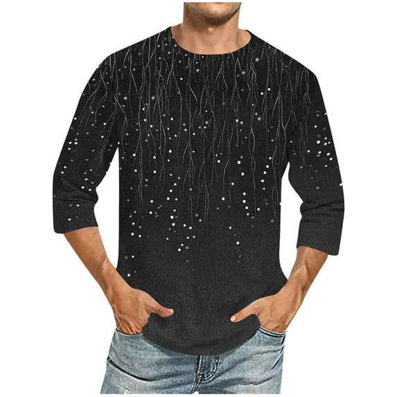 Clearance SSAAVKUY Men's 2025 Summer Casual T Shirt Graphic Abstract 3/4 Sleeve Print Fashion Shirts Designer Vintage Blouse Tops Black XXXXXL