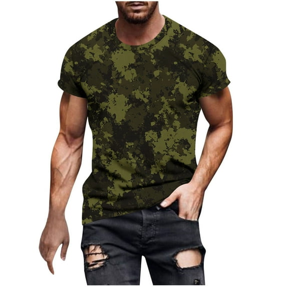 Clearance SSAAVKUY Men's Classic Camouflage Tees Shirts Casual Short Sleeve Round Neck Workout T-Shirts Fitness Sports T-Shirts White 14