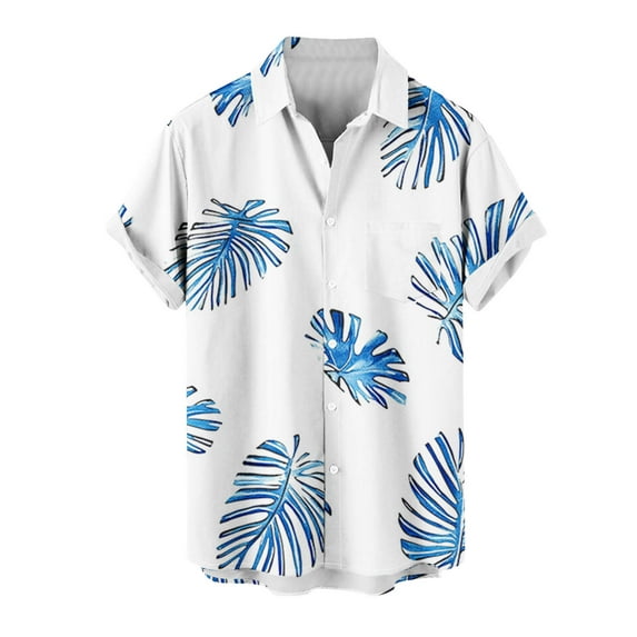 Clearance SSAAVKUY Men's Hawaiian Shirt Quick Dry Tropical Beach Shirts Short Sleeve Aloha Holiday Casual Collared Cuban Shirts Sky Blue XXXXXL