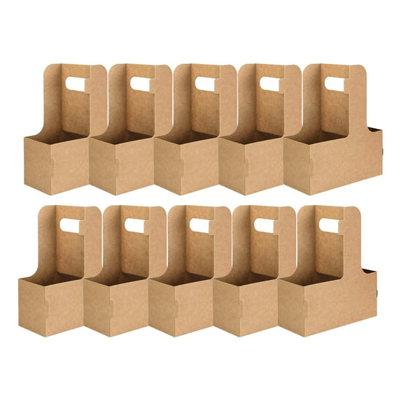 Clearance Sale 10PCS Kraft Paperboard Cup Holder with Handle – Disposable Drink Caddy for Takeout, Coffee, Tea, and Food – Portable and Convenient Take-Out Cup Holder for On-the-Go Drinks