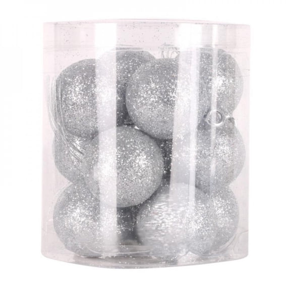 Clearance Sale!12Pcs Christmas Baubles Glitter Chic Round Christmas Balls Ornament Year Christmas Tree Decorations Silver