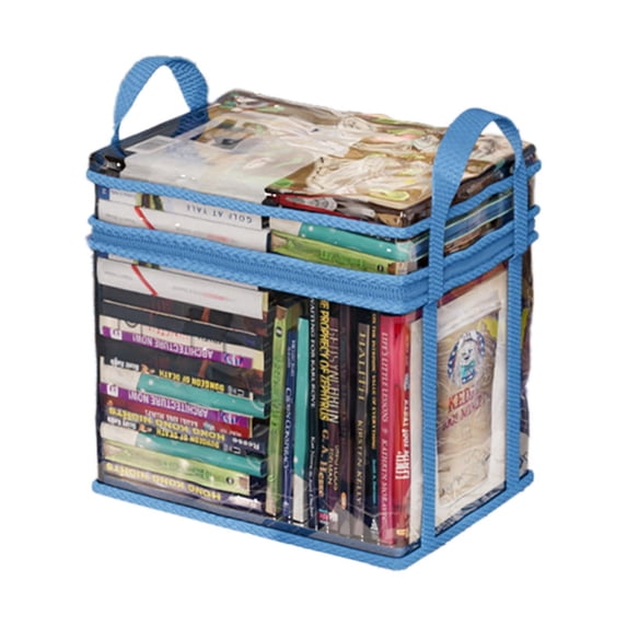Clearance Sale! 1PC Transparent Book Storage Bag, Foldable PVC Organizer with Zipper & Handle for Books & Supplies, Plastic for Office & Home, (One Size, Blue)