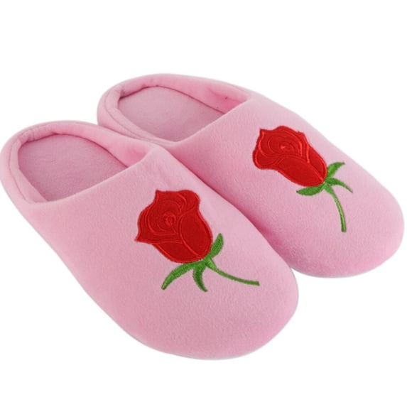 Clearance Sale!1Pair Memory Foam Indoor Slippers for Women Warm Plush Home Slipper Autumn Winter Shoes House Flat Floor Soft Slient Slides Bedroom Pink 1 38-39