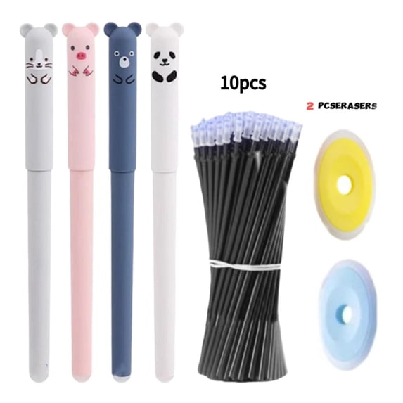 Clearance Sale! 1SET Erasable Writing Set, 4 Pens + 10 Refills + 2 Erasers for Students, Plastic, for Office & Home, (One Size, D)
