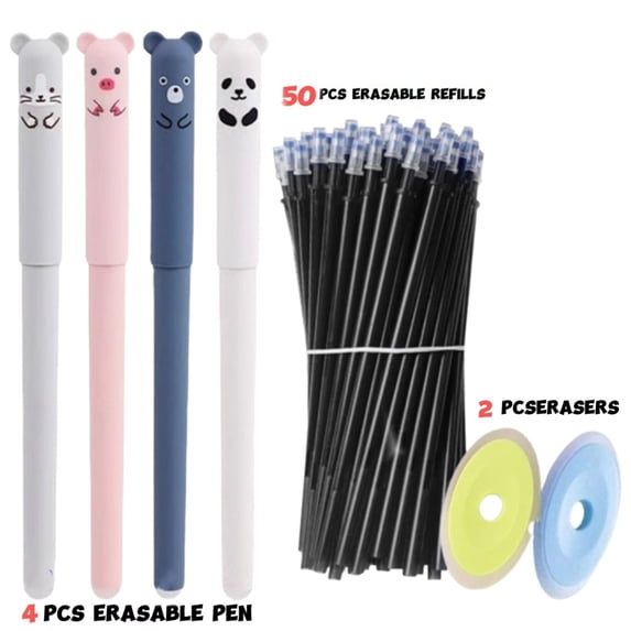 Clearance Sale! 1SET Erasable Writing Set, 4 Pens + 50 Refills + 2 Erasers for Students, Plastic, for Office & Home, (One Size, G)