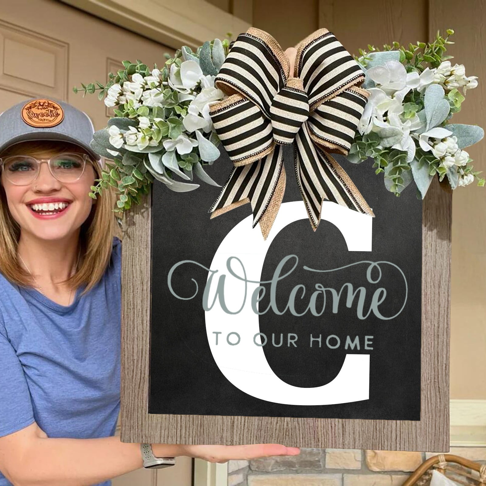 Clearance Sale！2024 New Last Name Year Round Front Door Wreath Front