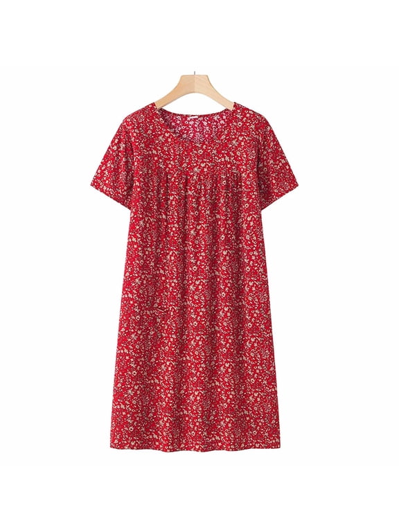 Clearance Sale! 2025 Pajamas for Women Women's Sleepwear Summer Cotton Silk Short Sleeved Sleep Dress for Middle Women New Loose Fitting Wear Elderly Sleepwear Plus Size Dress Red One Size