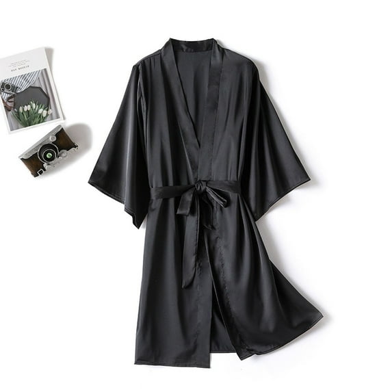 Clearance Sale! 2025 Underwear Pajamas Sleepwear Silk Satin Nightdress Women Robes Black L