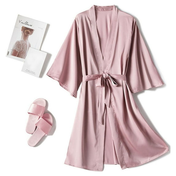 Clearance Sale! 2025 Underwear Pajamas Sleepwear Silk Satin Nightdress Women Robes Pink 3Xl