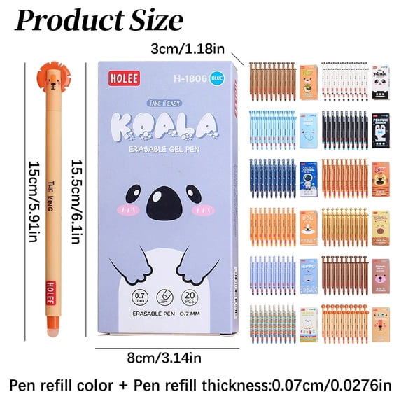 Clearance Sale! 20PACK Erasable Animal Pens, 0.7mm Thermal Ink Retractable Ballpoint Pens, Plastic, for Office & Home, (15cm, Assorted)