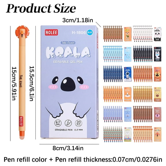 Clearance Sale! 20PACK Erasable Animal Pens, 0.7mm Thermal Ink Retractable Ballpoint Pens, Plastic, for Office & Home, (15cm, Assorted)